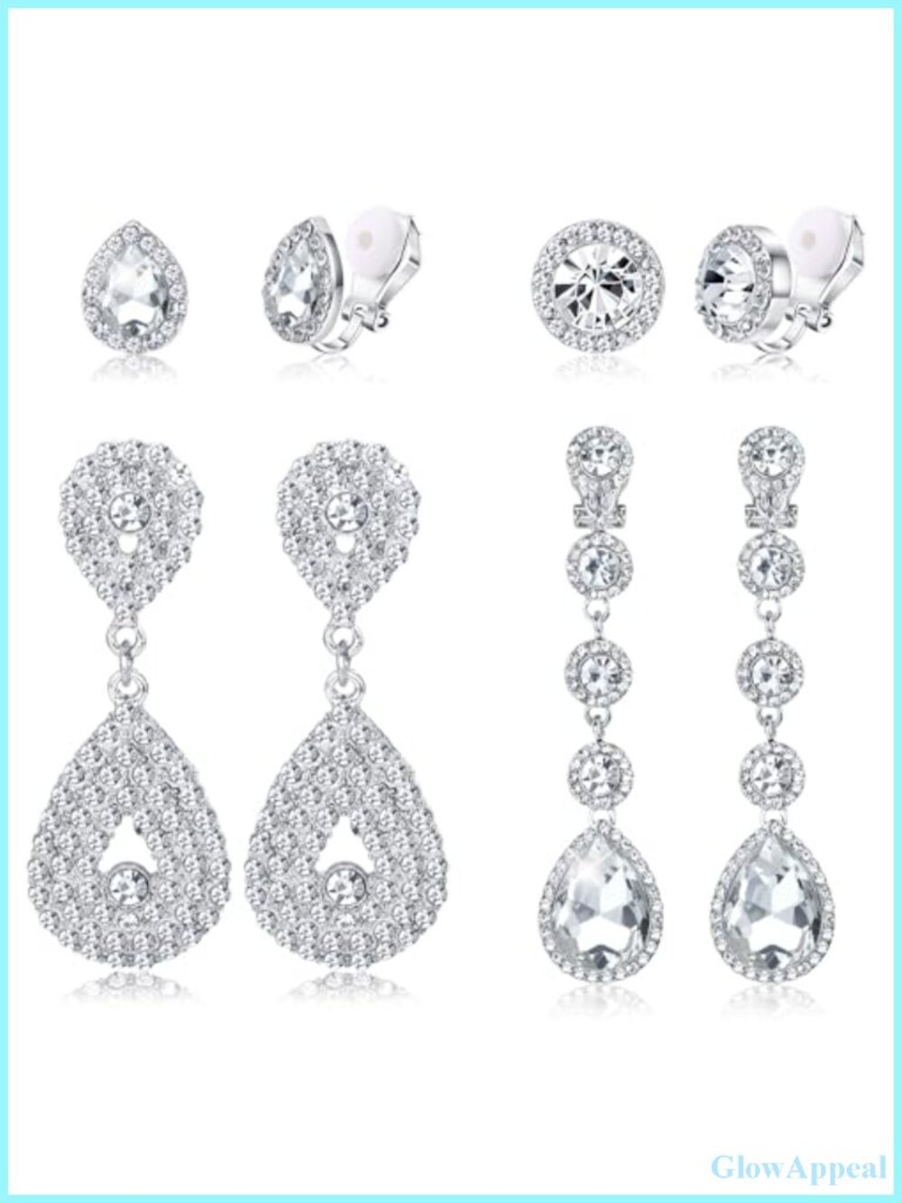 4 Pairs Rhinestone Clip On Earrings for Women Non Pierced Dangle Drop